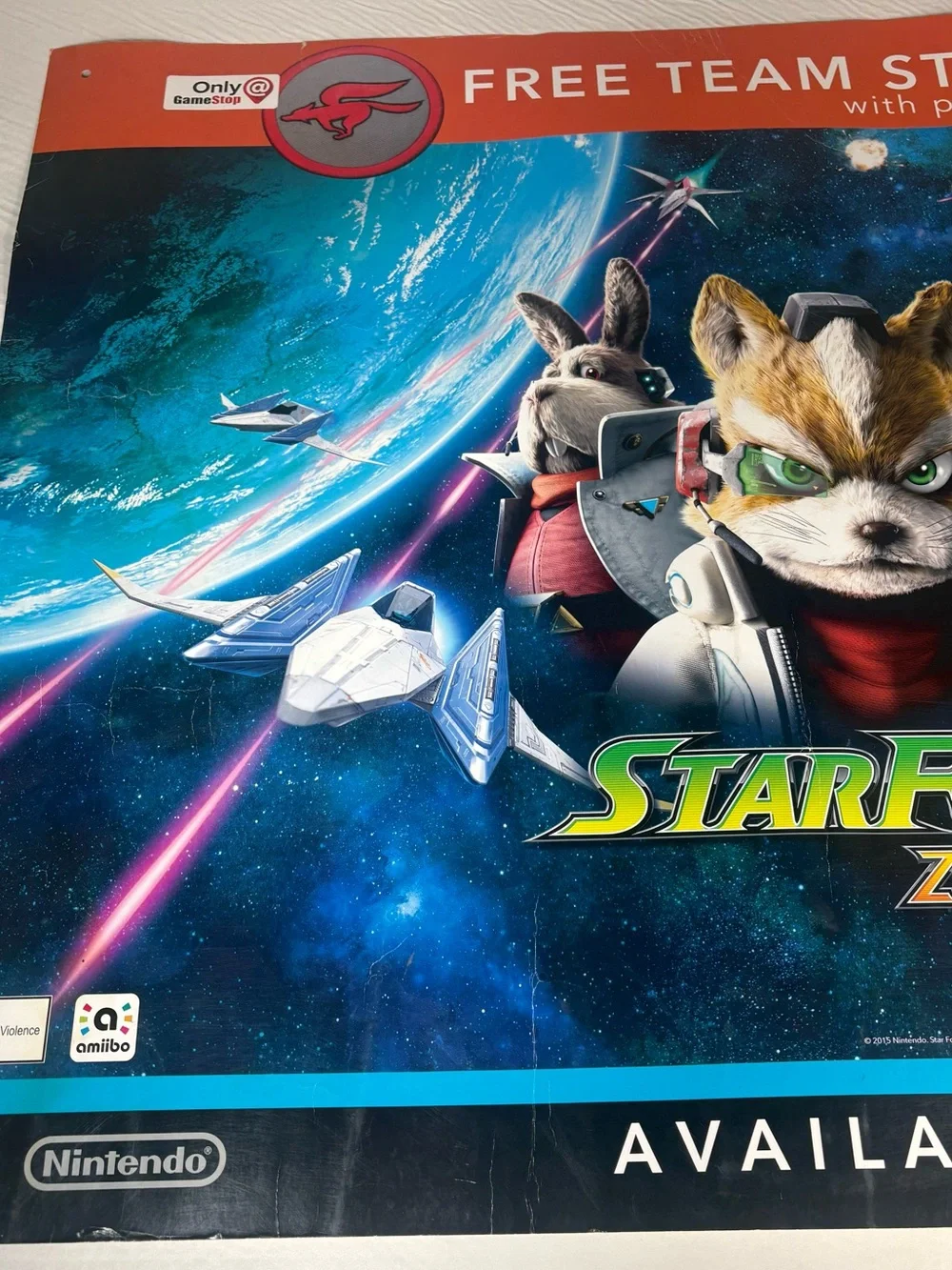 Star Fox Zero Nintendo Wii U Promotional Pre-order GameStop Poster 36in X 26in